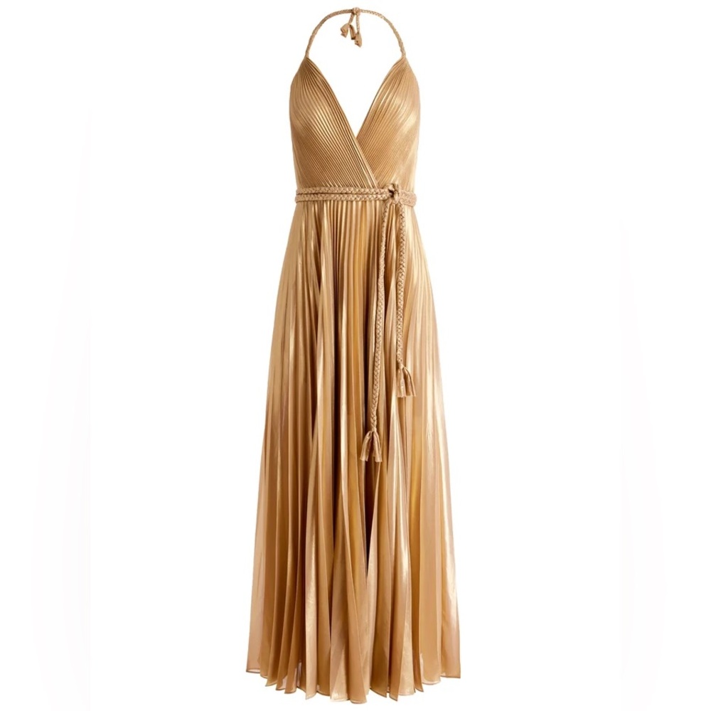 ALICE & OLIVIA TRESA PLEATED MAXI DRESS WITH SLIT